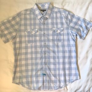 Johnston&Murphy slim fit white/light blue check short sleeve shirt